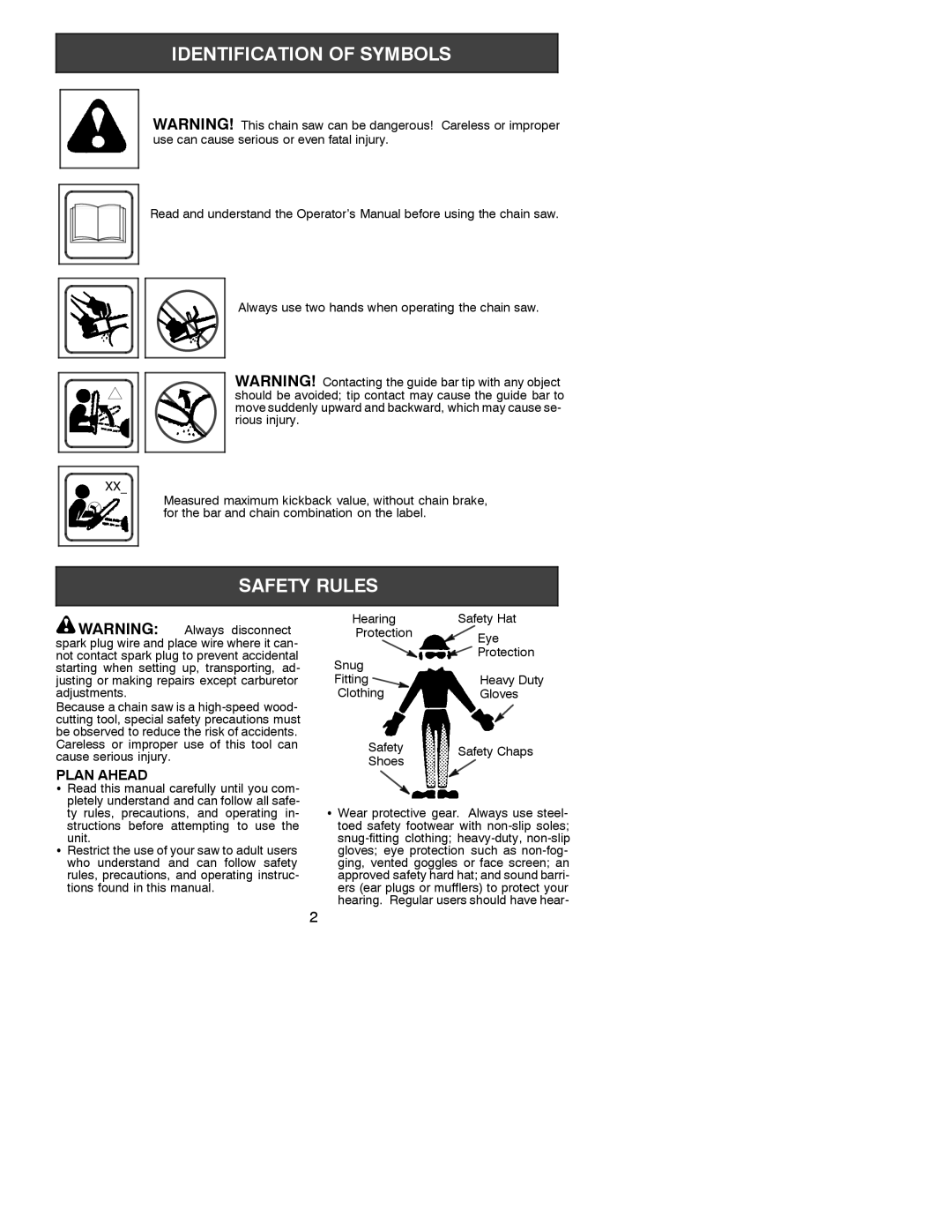 Poulan 530087823 operating instructions Plan Ahead, Clothing Gloves Safety Sa fety Chaps Shoes 