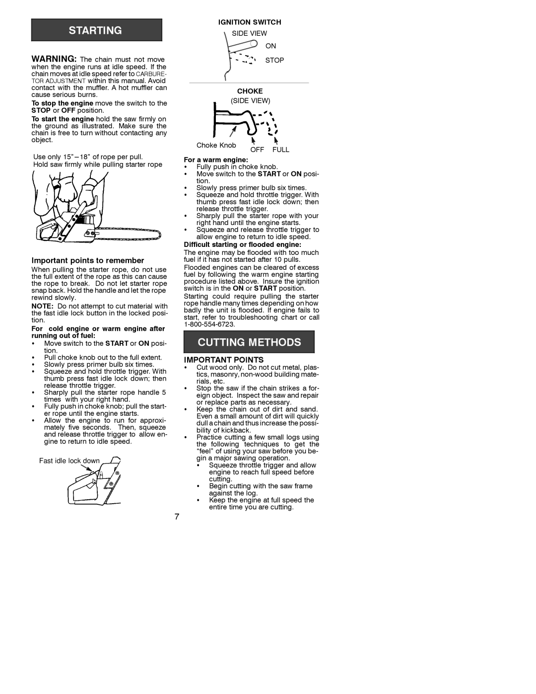 Poulan 530087857 manual Important points to remember, Important Points, Ignition Switch, Choke 