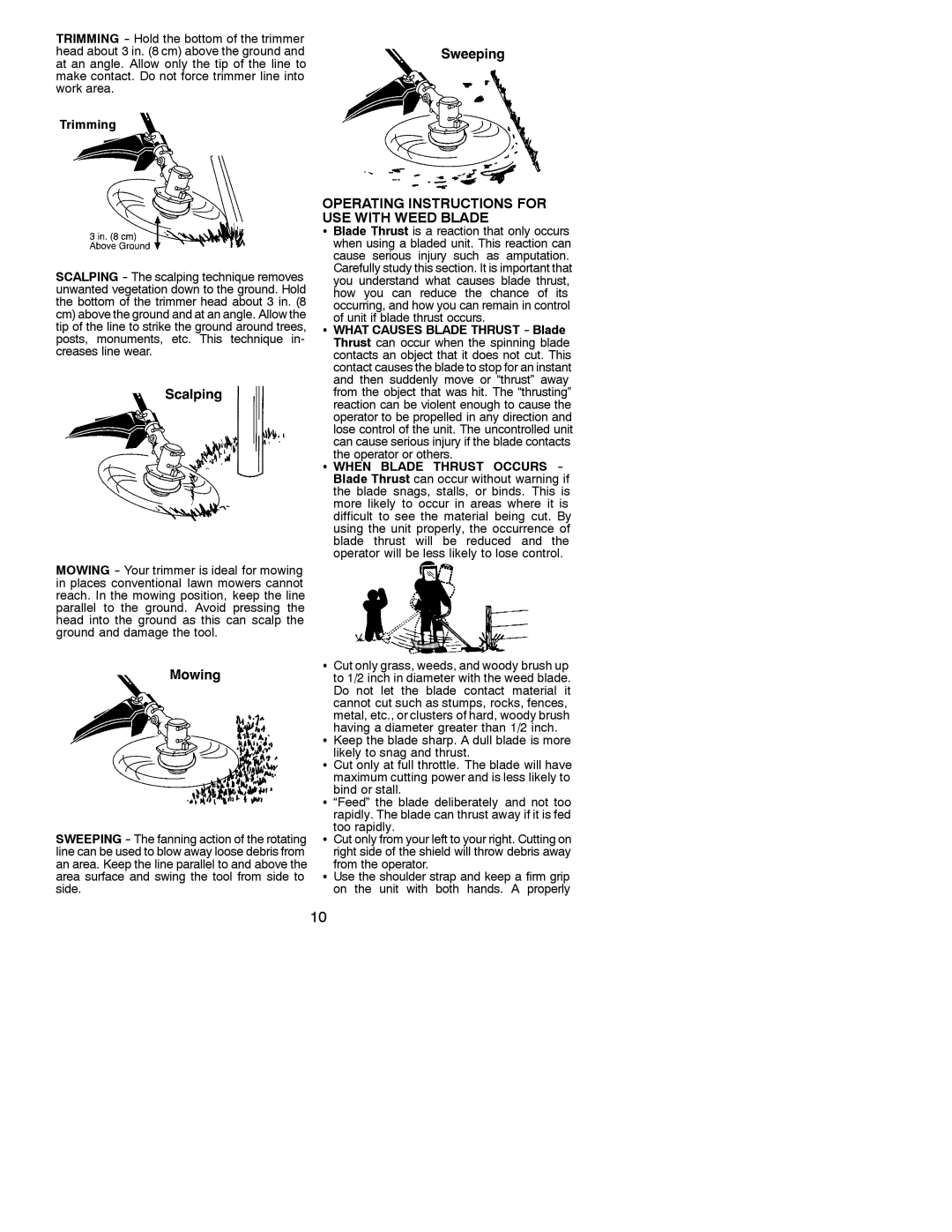 Poulan 530088129 Operating Instructions for USE with Weed Blade, Unit if blade thrust occurs, Operator or others 