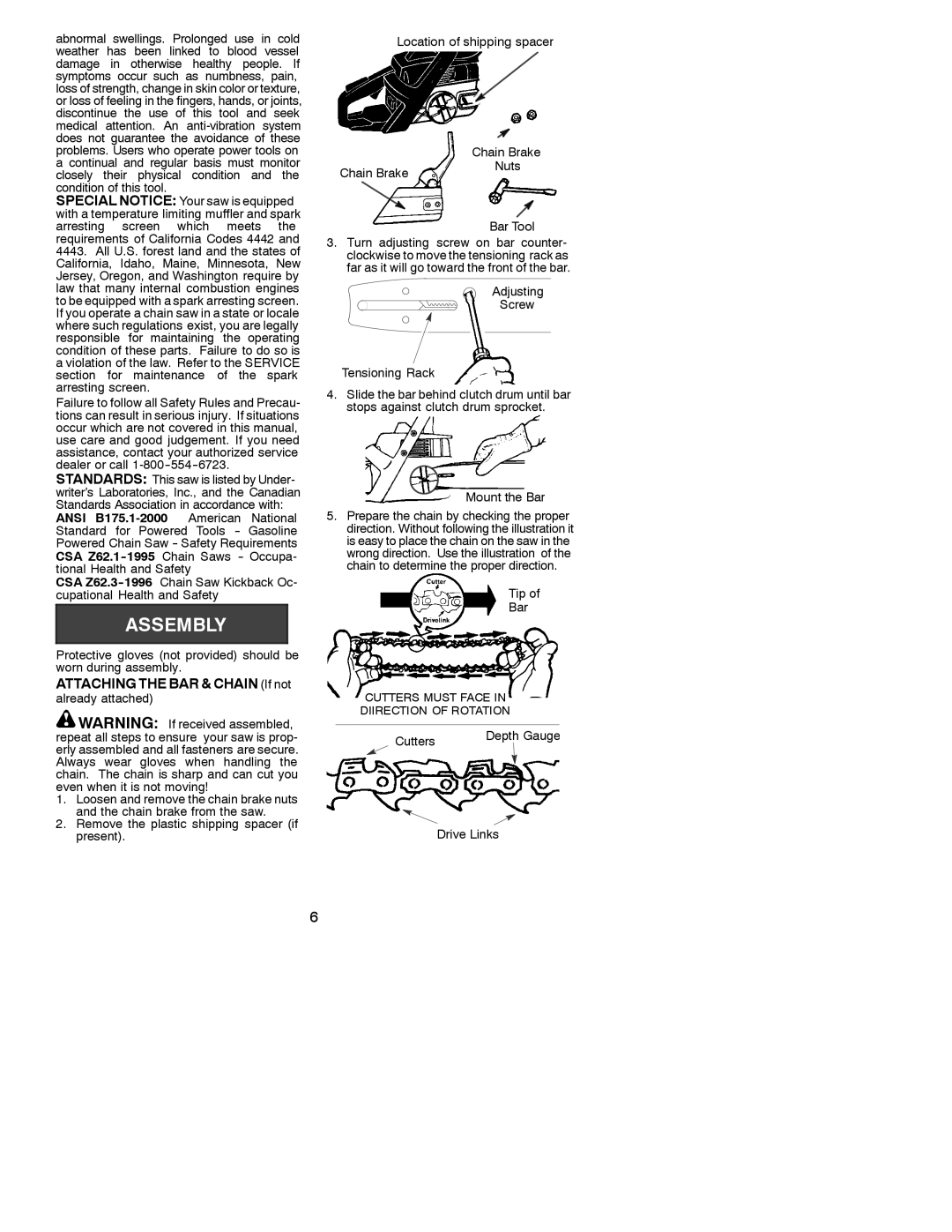 Poulan 530088311 instruction manual Attaching the BAR & Chain If not, Tip Bar, Cutters Depth Gauge Drive Links 