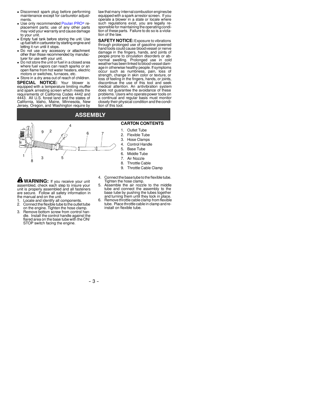 Poulan 530088412 instruction manual Carton Contents 