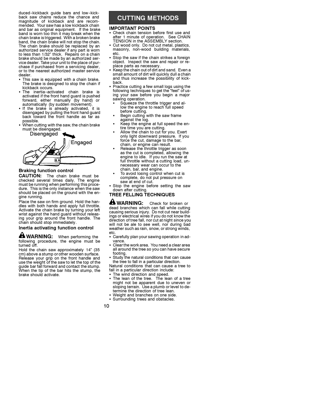 Poulan 530088740 manual Braking function control Caution The chain brake must be, Inertia activating function control 