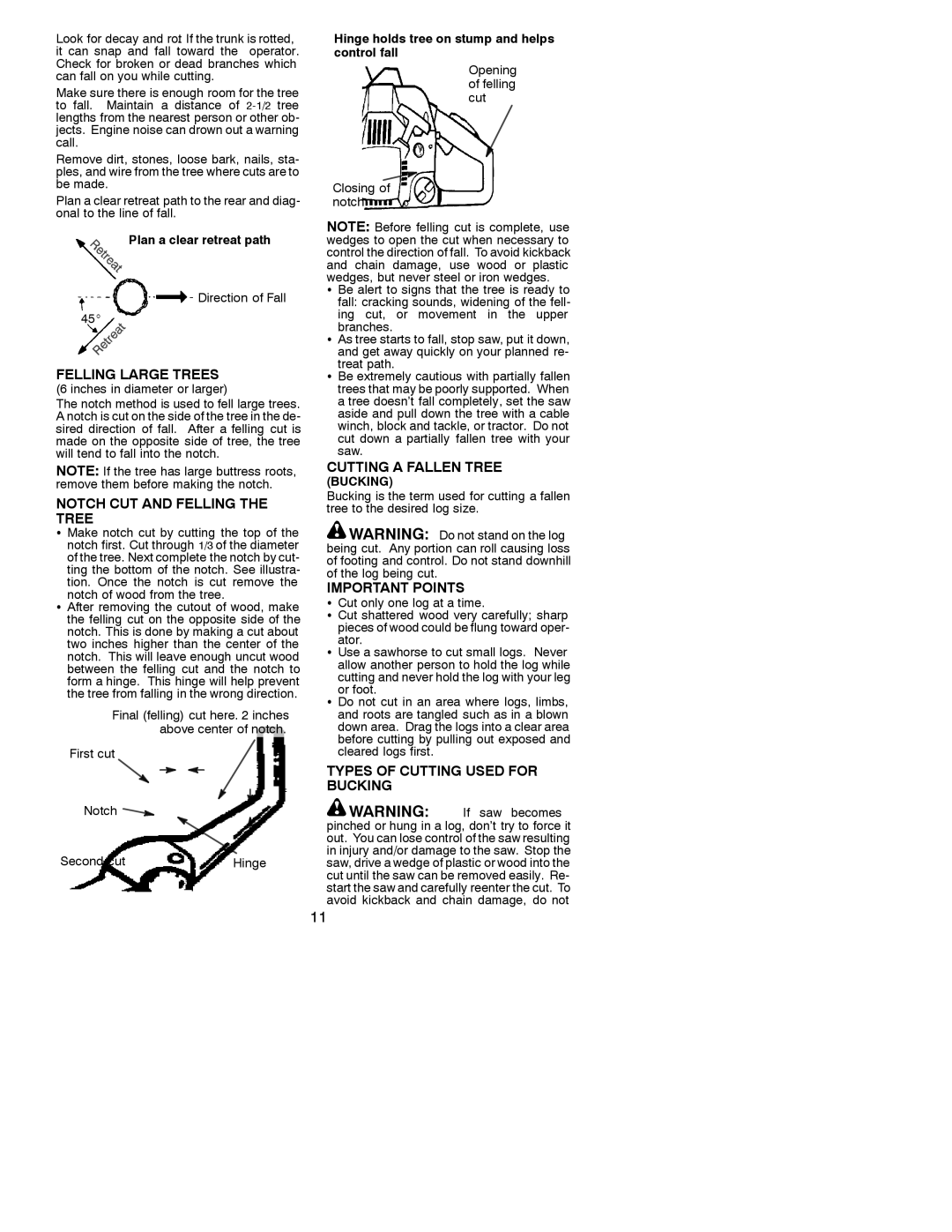 Poulan 530088740 manual Felling Large Trees, Notch CUT and Felling the Tree, Cutting a Fallen Tree 