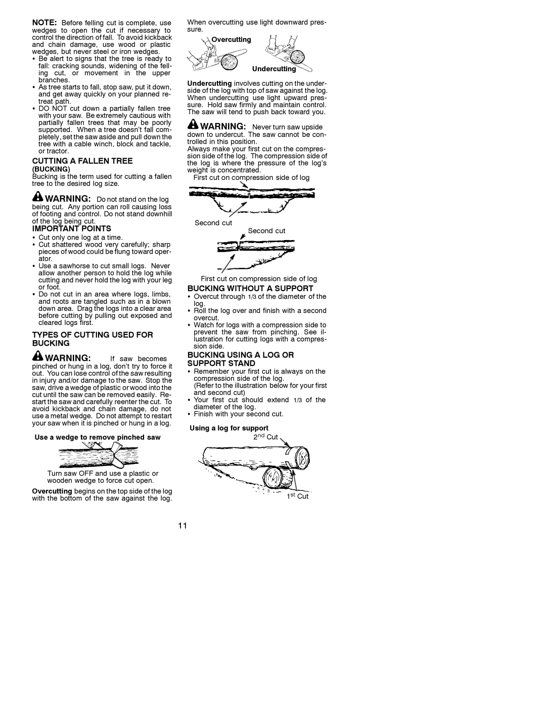 Poulan 530088786 manual Cutting a Fallen Tree, Types of Cutting Used for Bucking, Bucking Without a Support 