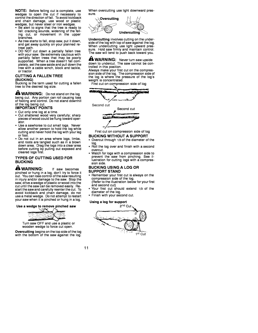 Poulan 530088814 Cutting A Fallen Tree, Important Points, Types Of Cutting Used For Bucking, Bucking Without A Support 