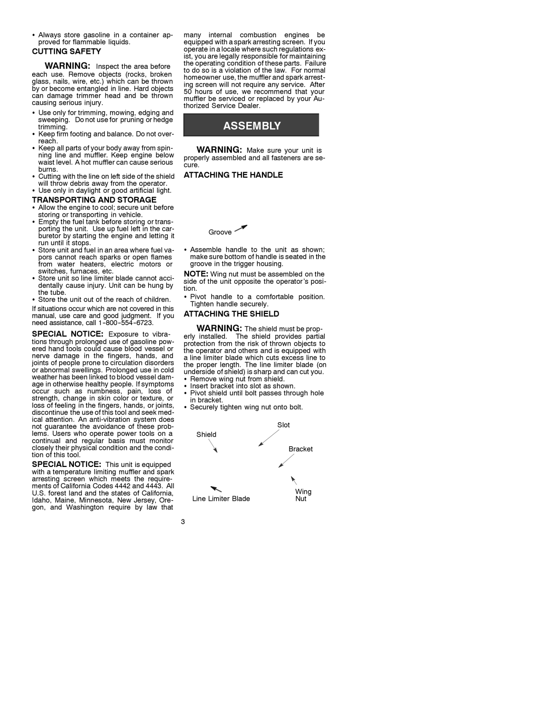 Poulan 530088836 Cutting Safety, Transporting and Storage, Attaching the Handle, Attaching the Shield 