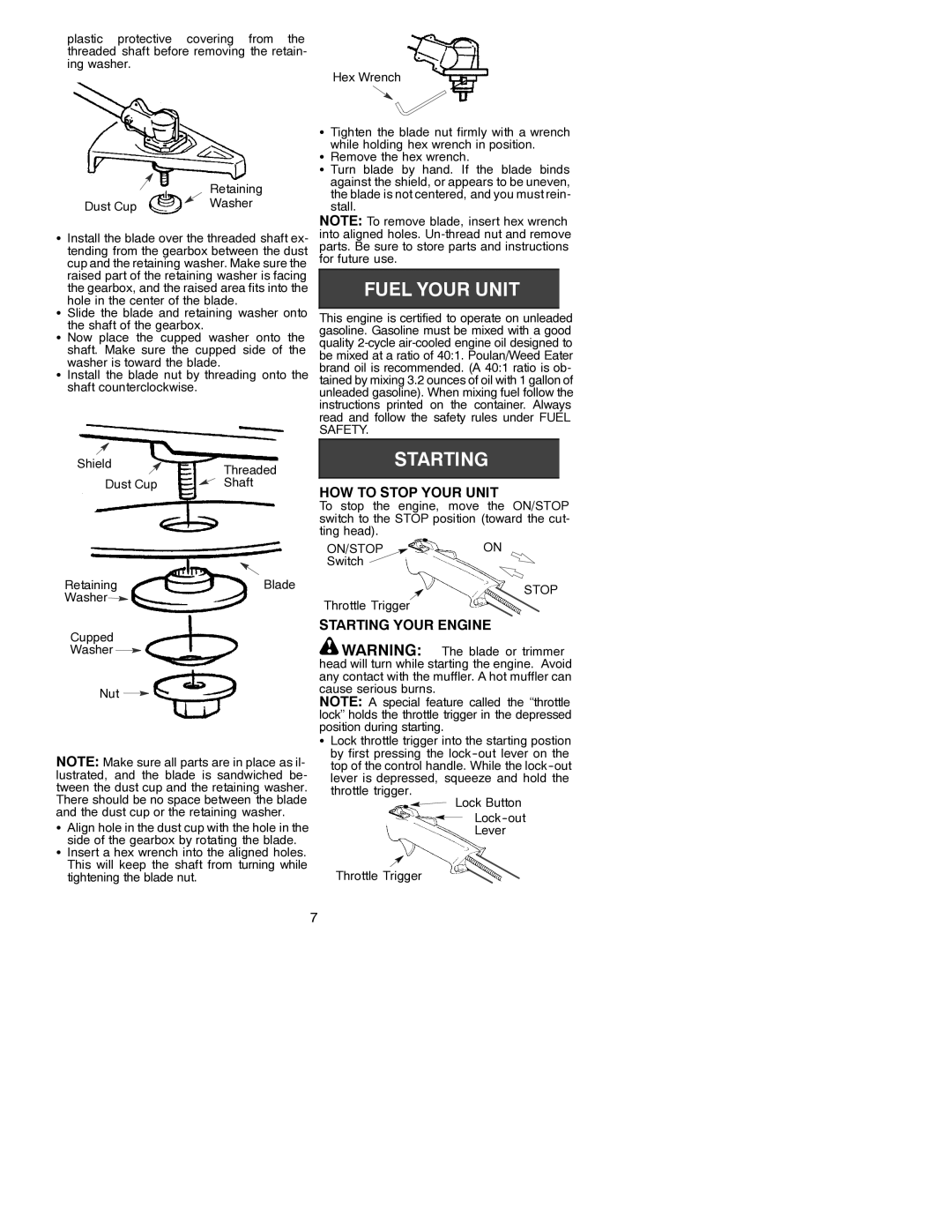 Poulan 530088847 operating instructions HOW to Stop Your Unit, Starting Your Engine, On/Stop 