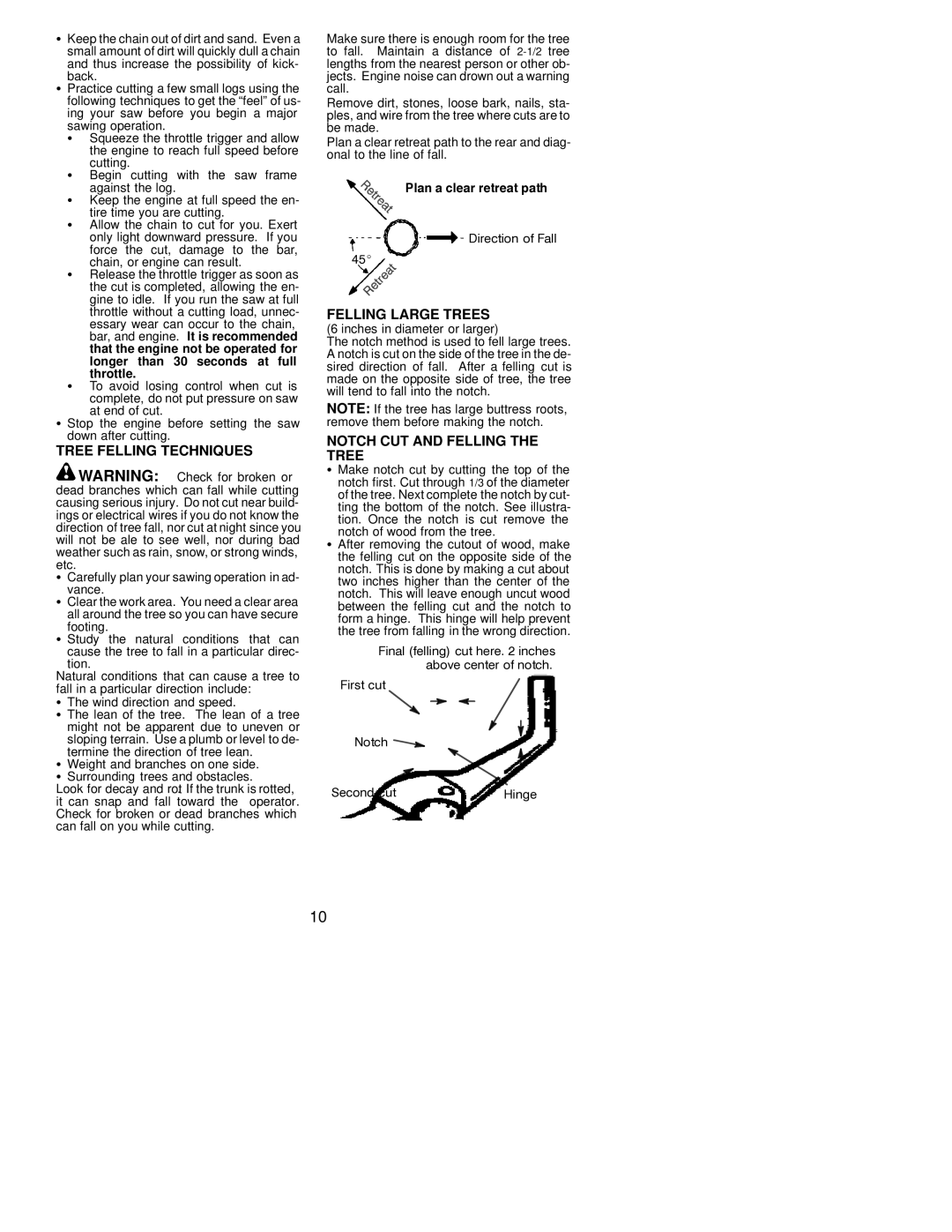 Poulan 530088886 manual Tree Felling Techniques, Felling Large Trees, Notch CUT and Felling the Tree 