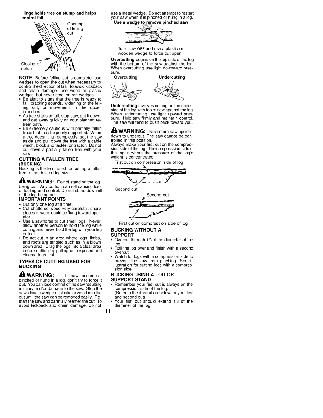 Poulan 530088886 manual Cutting a Fallen Tree, Types of Cutting Used for Bucking, Bucking Without a Support 