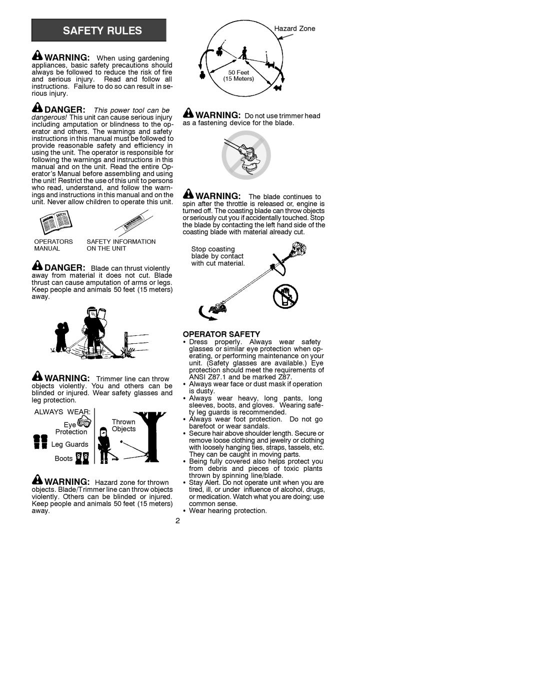 Poulan 530088894 operating instructions Operator Safety 