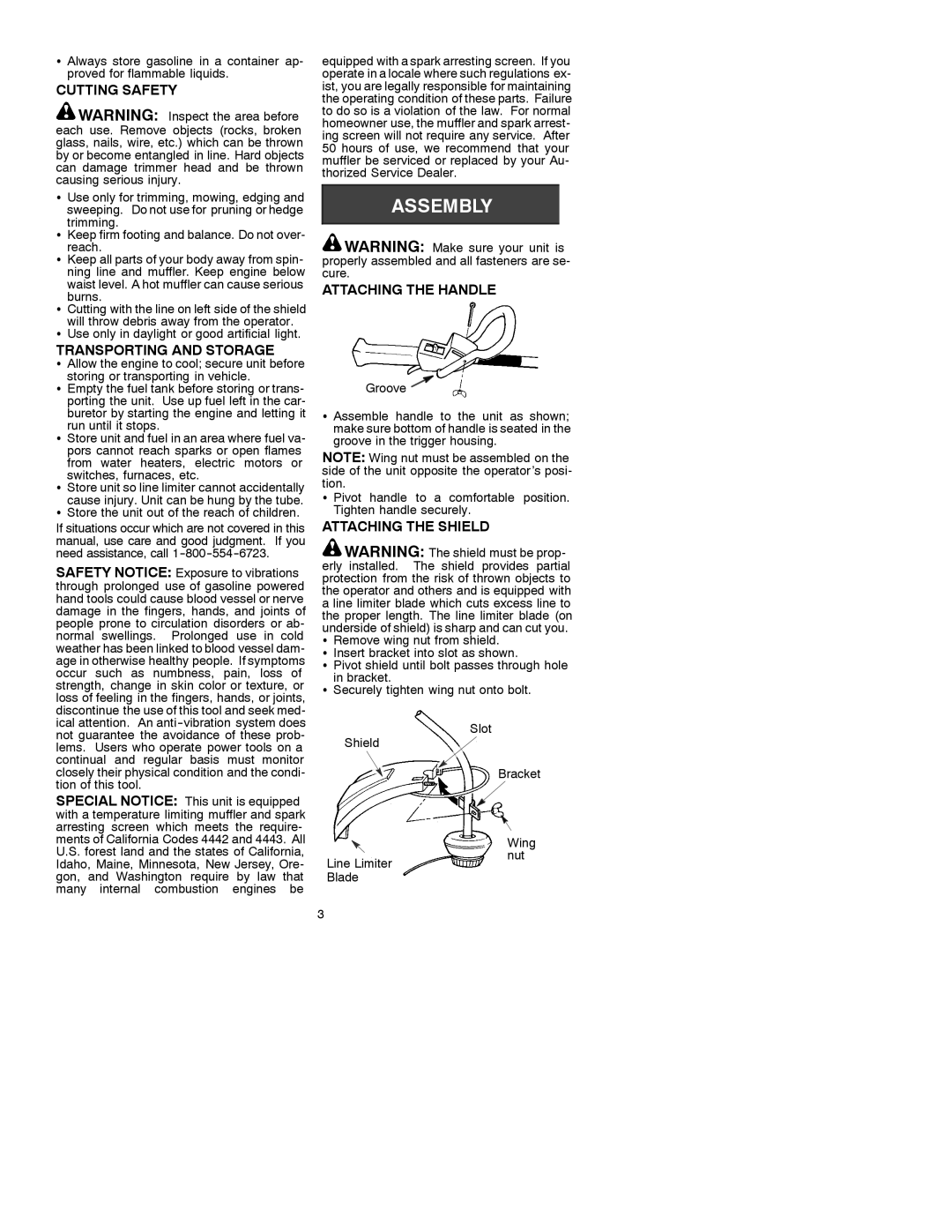 Poulan 530088896 Cutting Safety, Transporting and Storage, Attaching the Handle, Attaching the Shield 