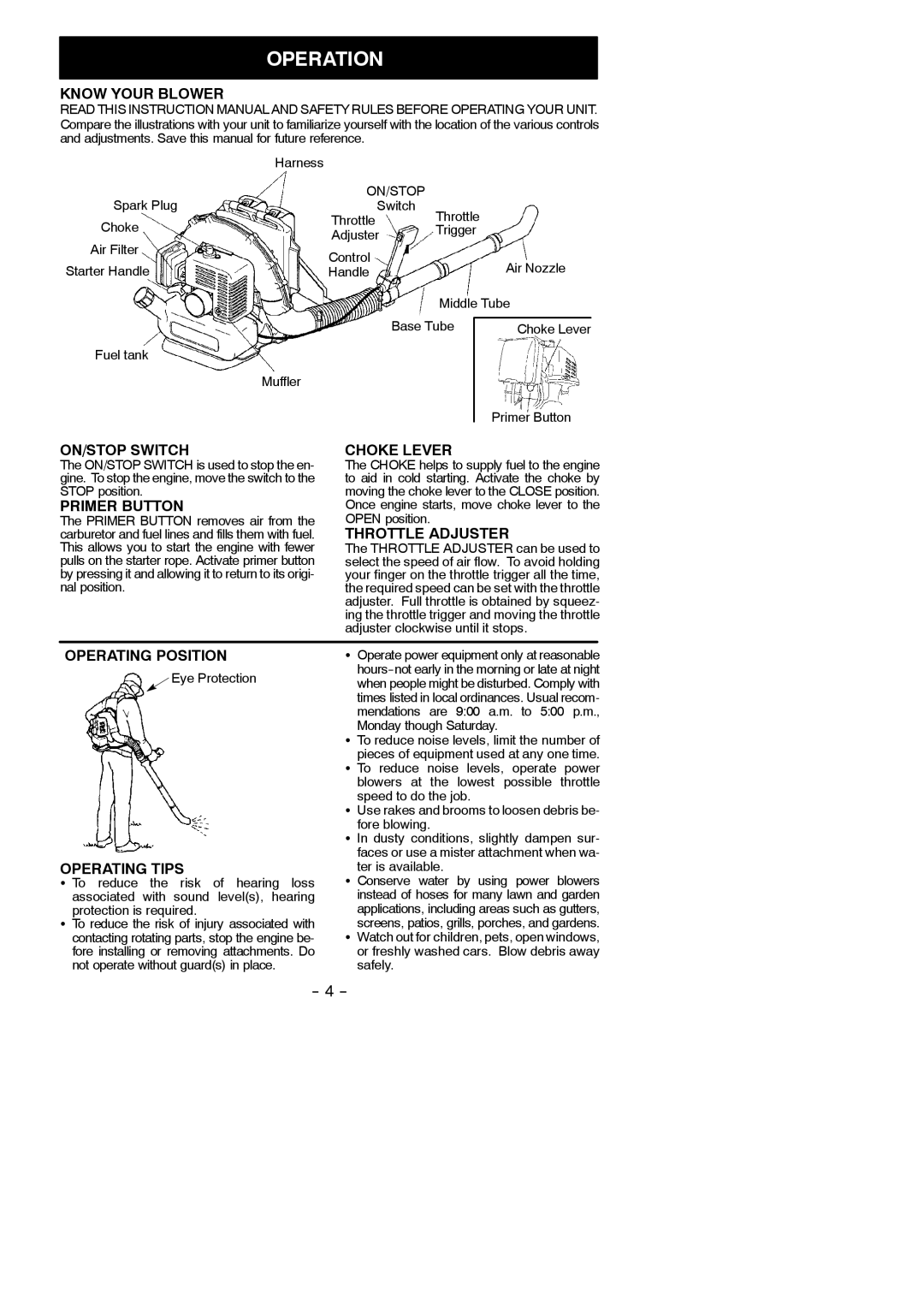 Poulan 530163031 instruction manual Operation 