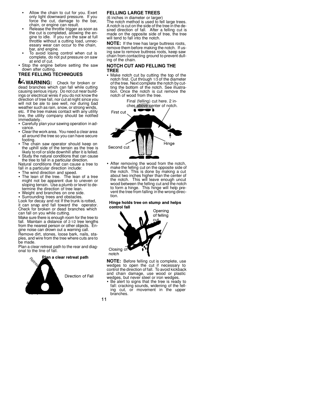 Poulan 530163243 instruction manual Tree Felling Techniques Felling Large Trees, Notch CUT and Felling the Tree 