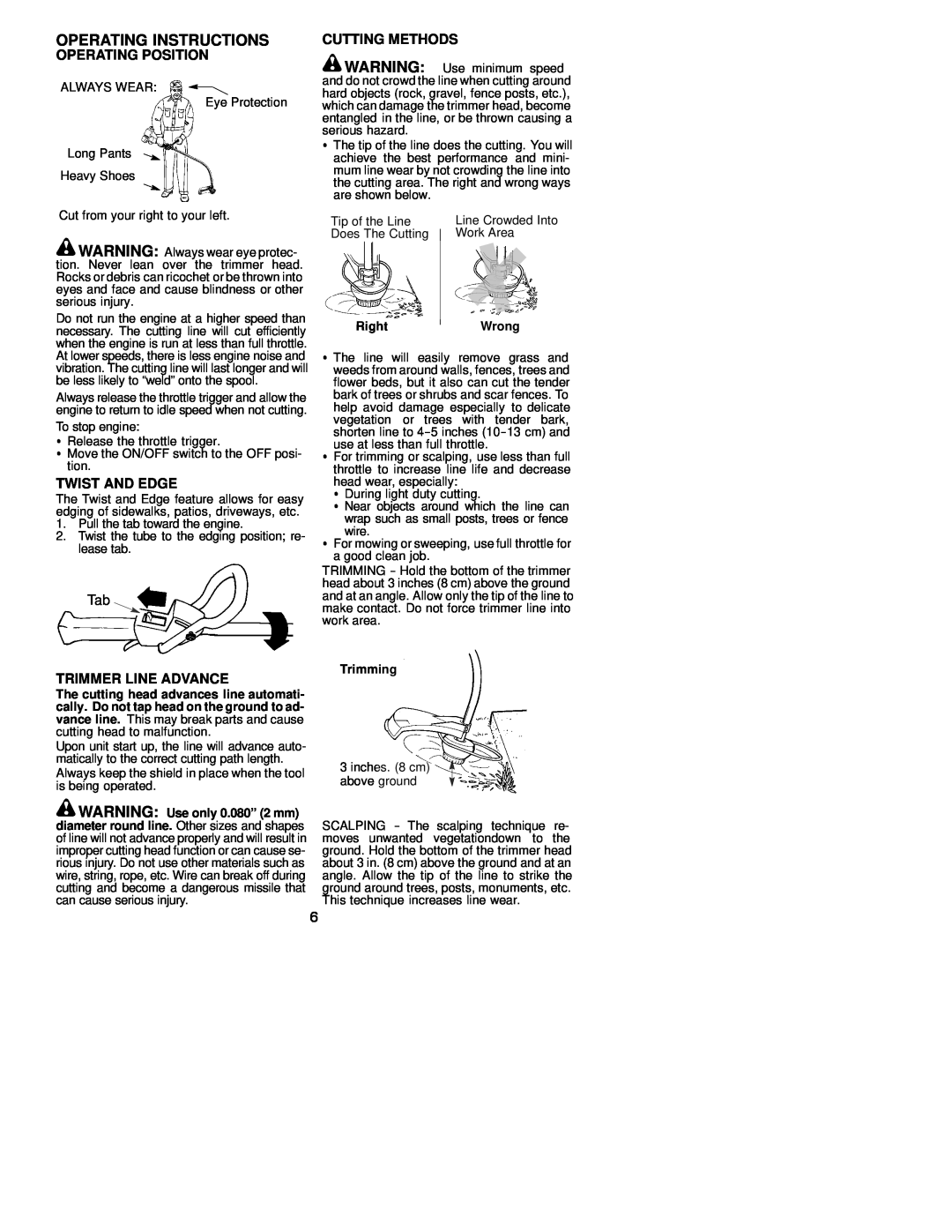 Poulan 530163450 Operating Instructions, Operating Position, Cutting Methods, Twist And Edge, Trimmer Line Advance 
