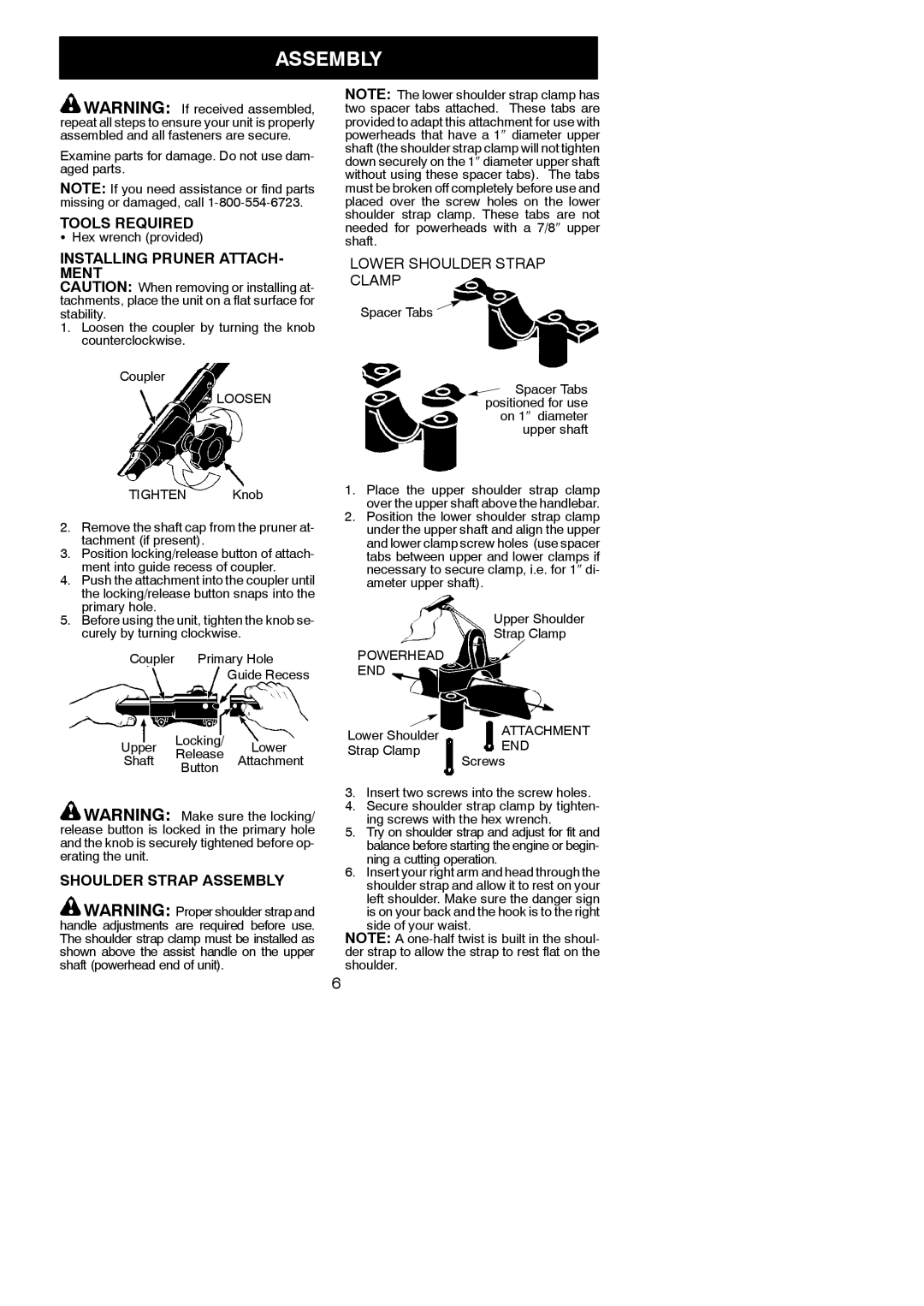 Poulan 530163467, PP5000P instruction manual Tools Required, Installing Pruner ATTACH- Ment, Shoulder Strap Assembly 