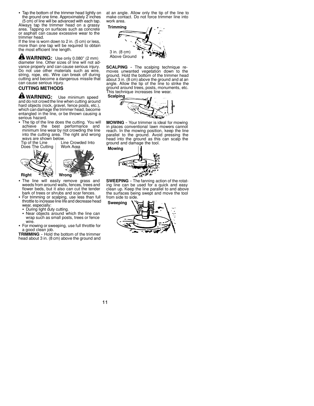 Poulan 530163516 instruction manual Cutting Methods, RightWrong 