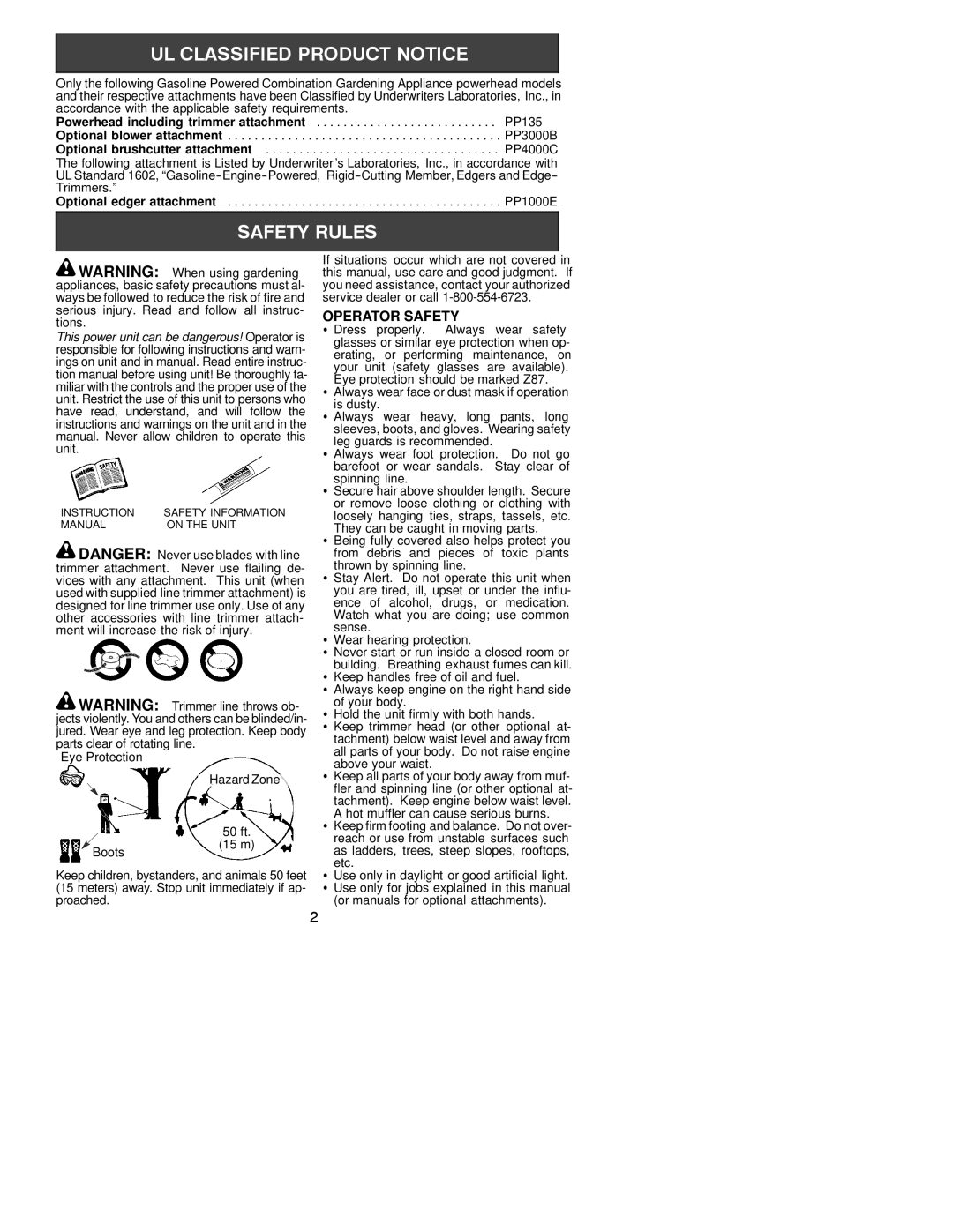 Poulan 530163516 instruction manual Operator Safety, PP4000C 