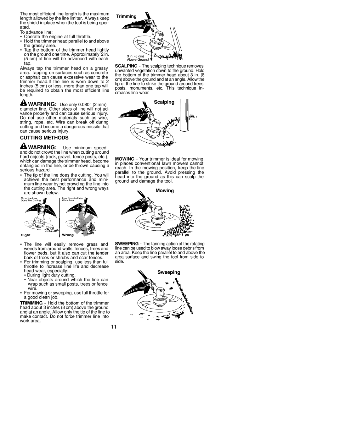 Poulan 530163519 instruction manual Cutting Methods, Trimming 