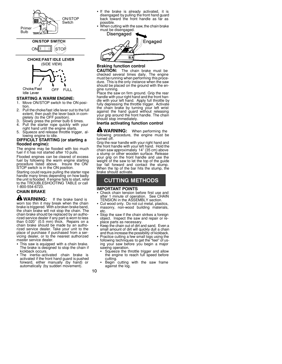 Poulan 530163637 Starting a Warm Engine, Difficult Starting or starting a flooded engine, Important Points 