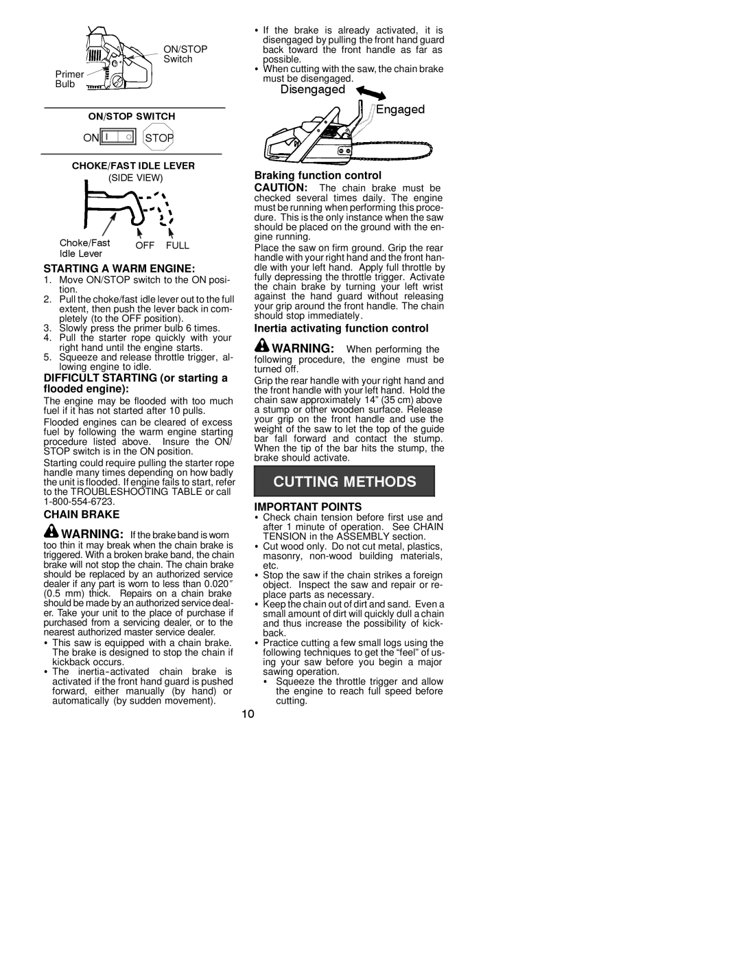 Poulan 530163654 Starting a Warm Engine, Difficult Starting or starting a flooded engine, Important Points 