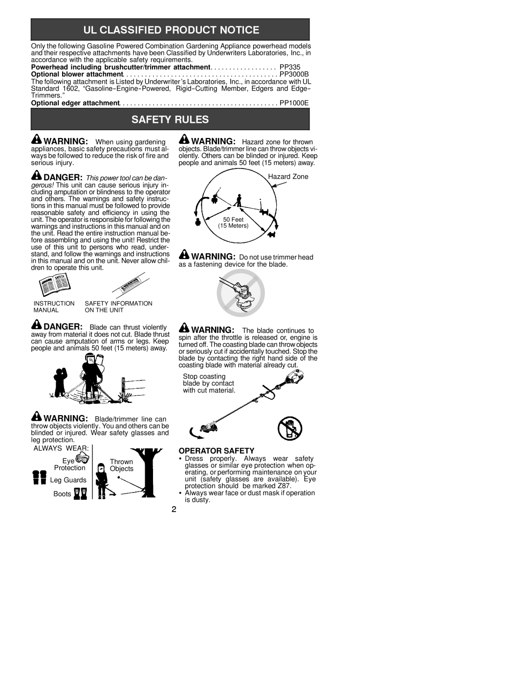 Poulan 530163727, PP335 instruction manual Operator Safety, Always Wear 