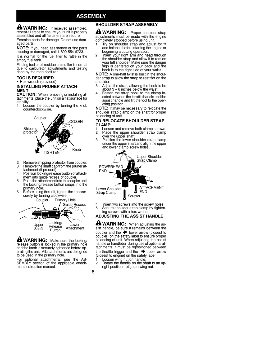 Poulan 530163735 instruction manual Assembly 