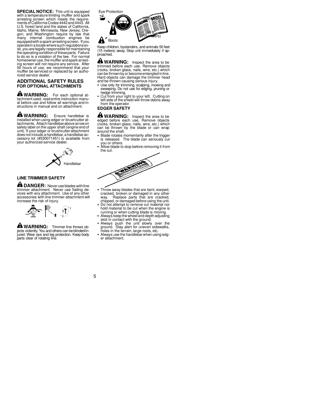 Poulan PP446, 530164083 instruction manual For Optional Attachments, Line Trimmer Safety, Edger Safety 