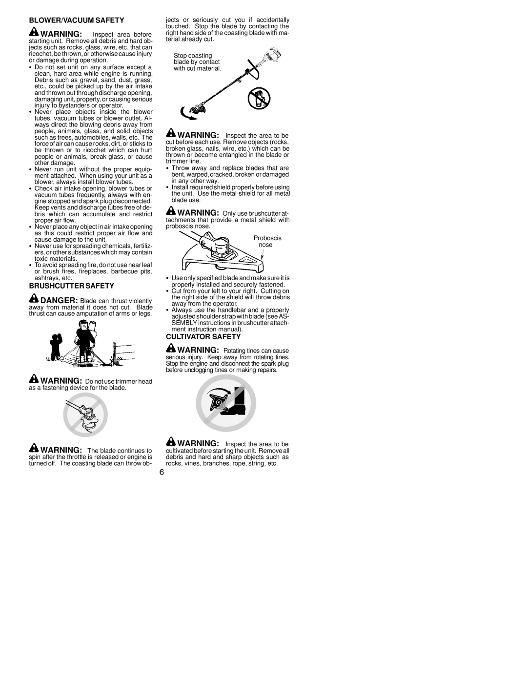 Poulan 530164083, PP446 BLOWER/VACUUM Safety, Brushcutter Safety, Cultivator Safety, Away from the operator 