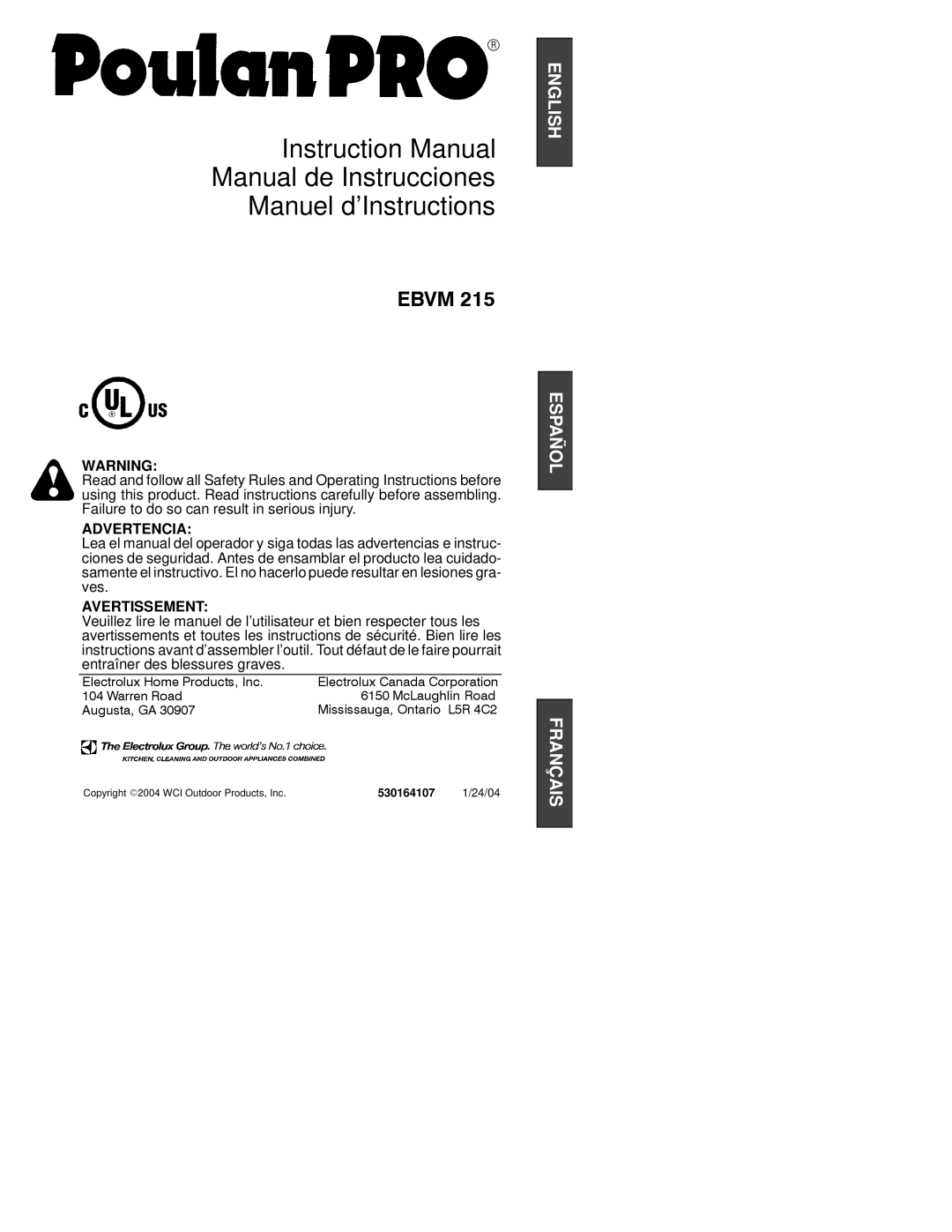 Poulan 530164107 instruction manual Manual de Instrucciones Manuel d’Instructions 