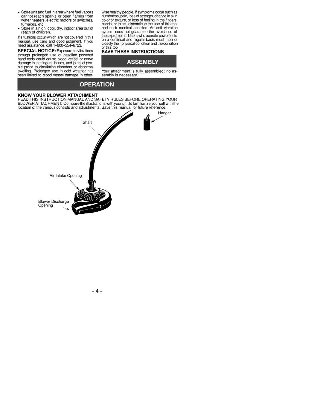 Poulan 530164260 instruction manual Know Your Blower Attachment, Hanger Shaft Air Intake Opening Blower Discharge 