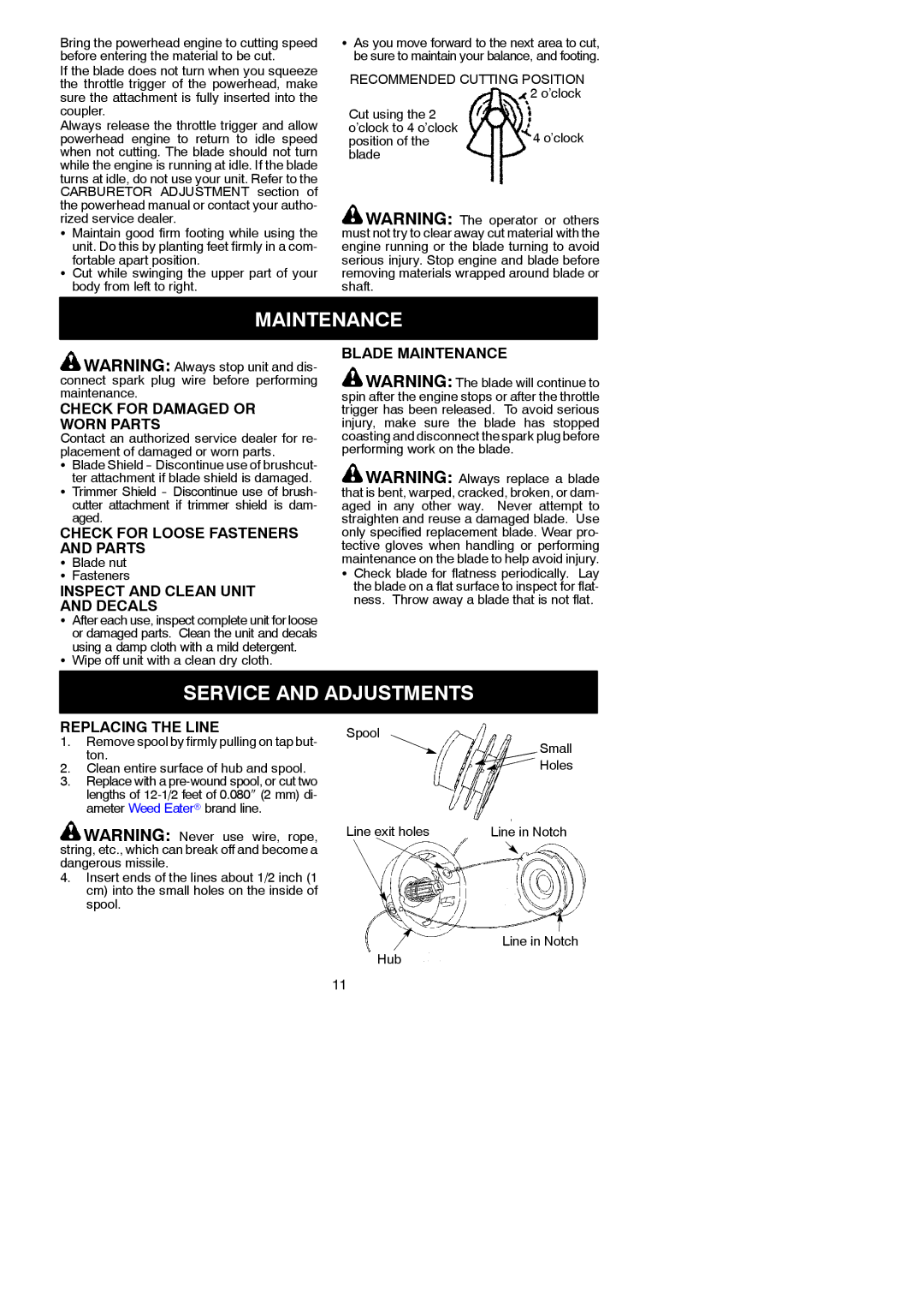 Poulan 530164264 instruction manual Maintenance, Service and Adjustments 