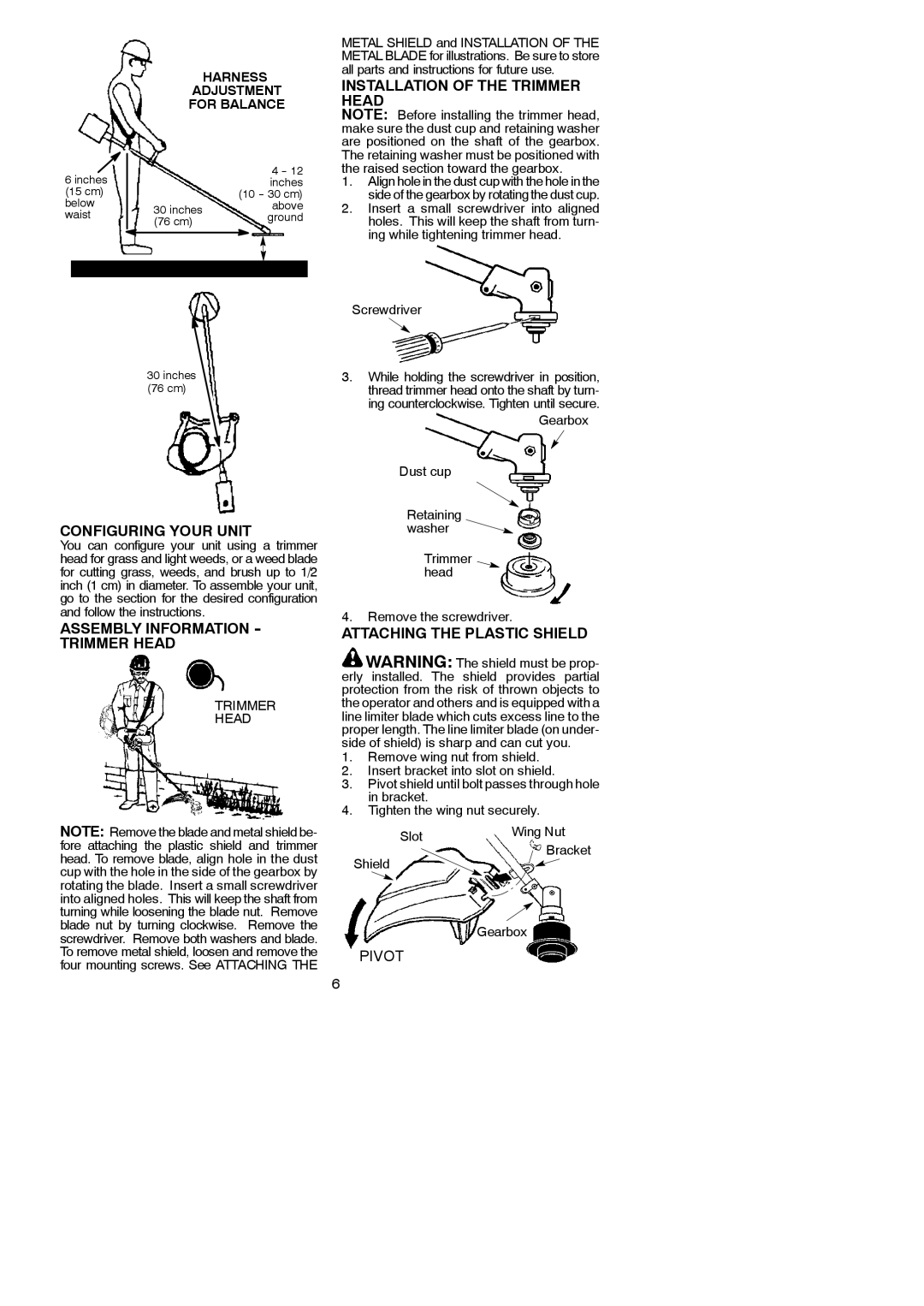 Poulan 530164264 Configuring Your Unit, Assembly Information Trimmer Head, Installation of the Trimmer Head 