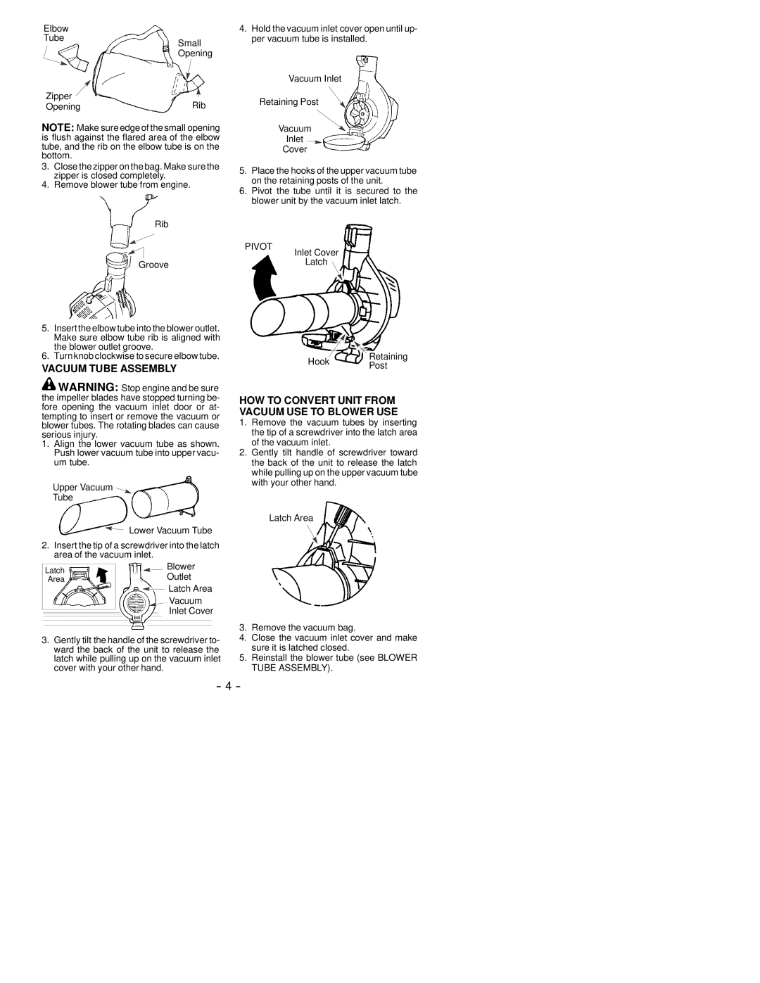 Poulan 530164278 Vacuum Tube Assembly, HOW to Convert Unit from Vacuum USE to Blower USE, Elbow Tube Small 