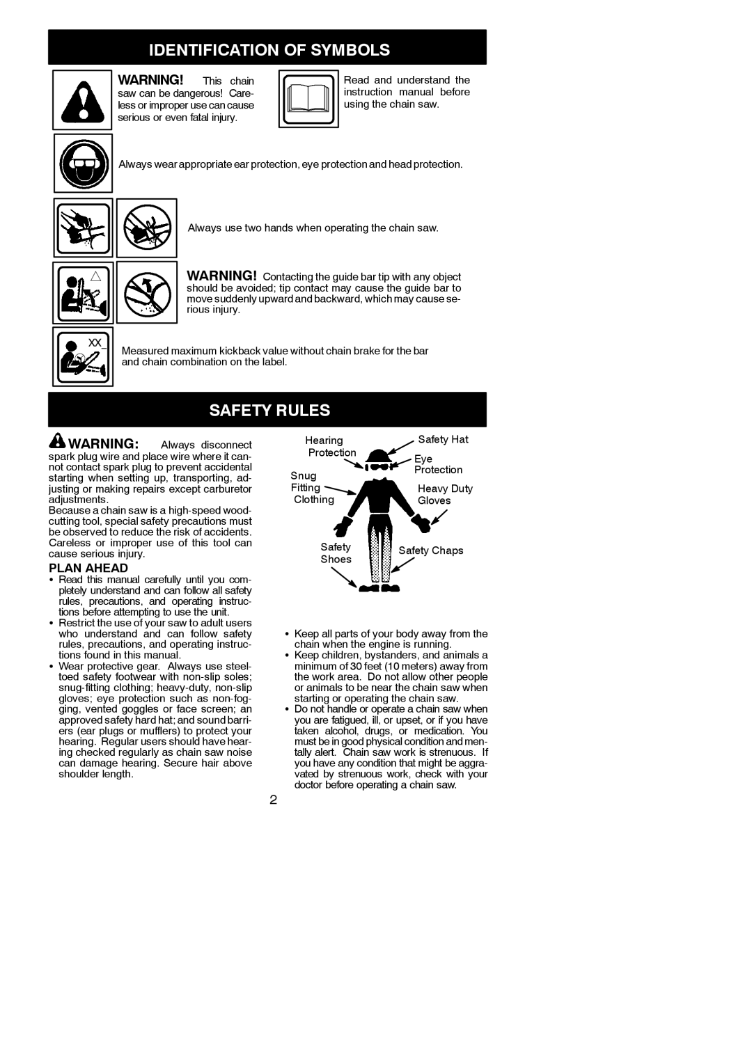 Poulan 530164293 instruction manual Identification of Symbols, Plan Ahead 