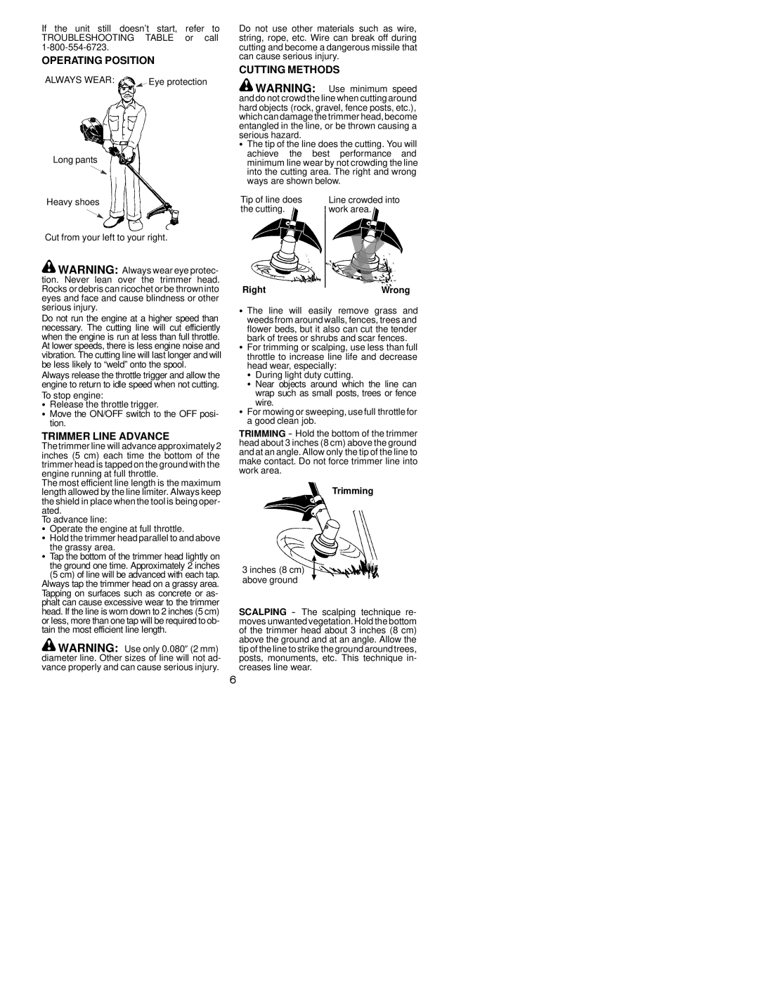 Poulan 530164435 instruction manual Operating Position, Trimmer Line Advance, Cutting Methods, RightWrong, Trimming 