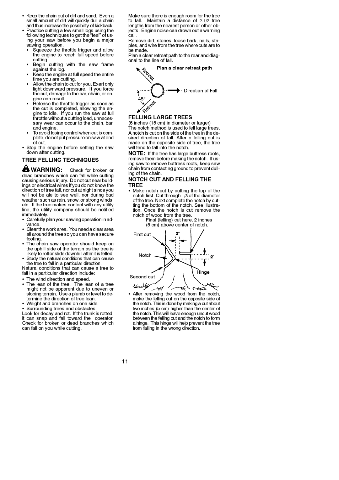 Poulan 530164603 Tree Felling Techniques, Felling Large Trees, Notch CUT and Felling the Tree, Direction of Fall 
