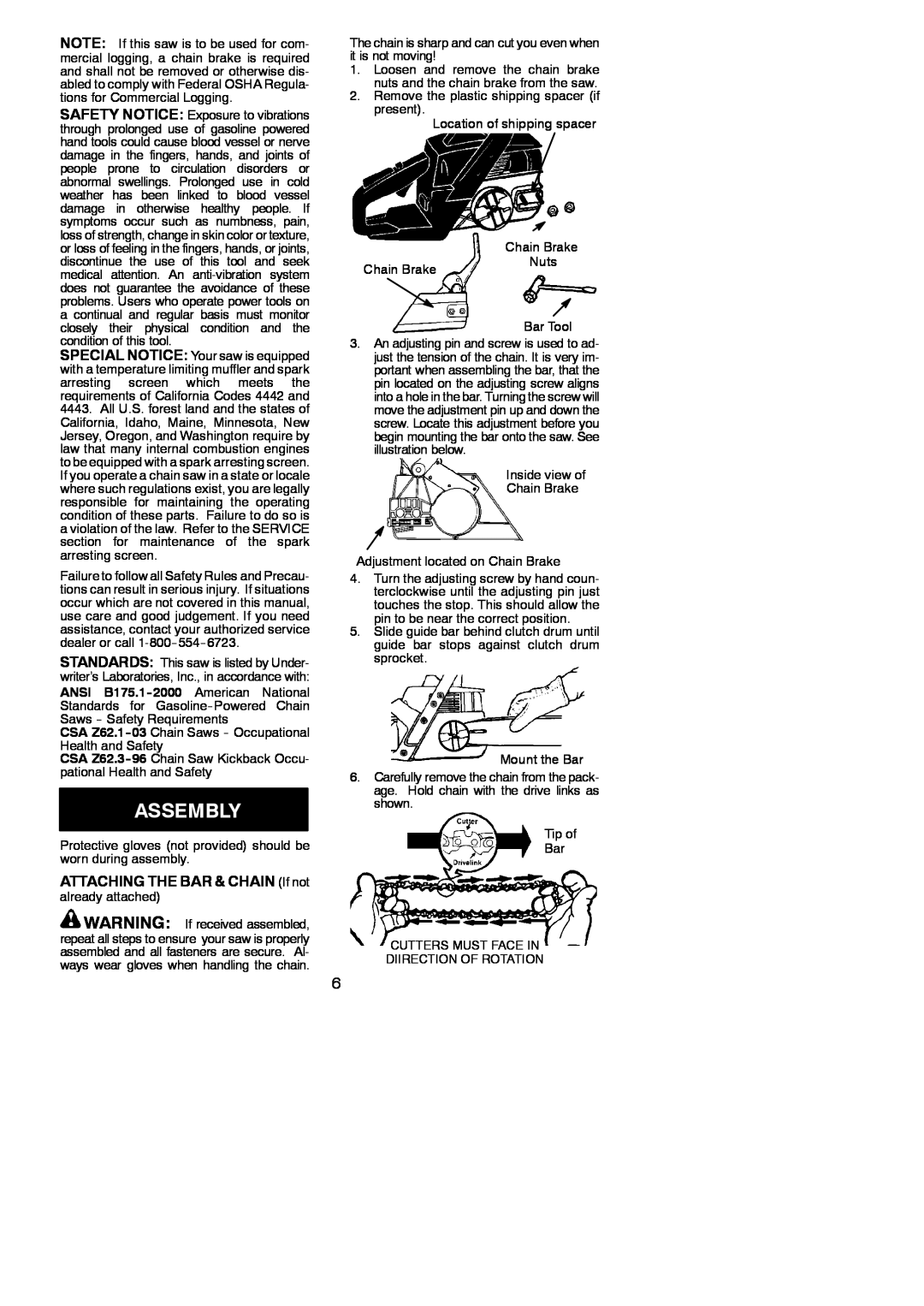 Poulan 530164603 instruction manual Assembly, ATTACHING THE BAR & CHAIN If not 