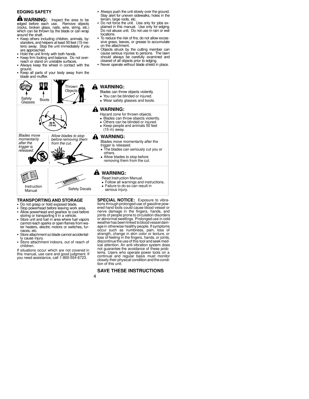 Poulan 530164693 instruction manual Edging Safety, Transporting and Storage 