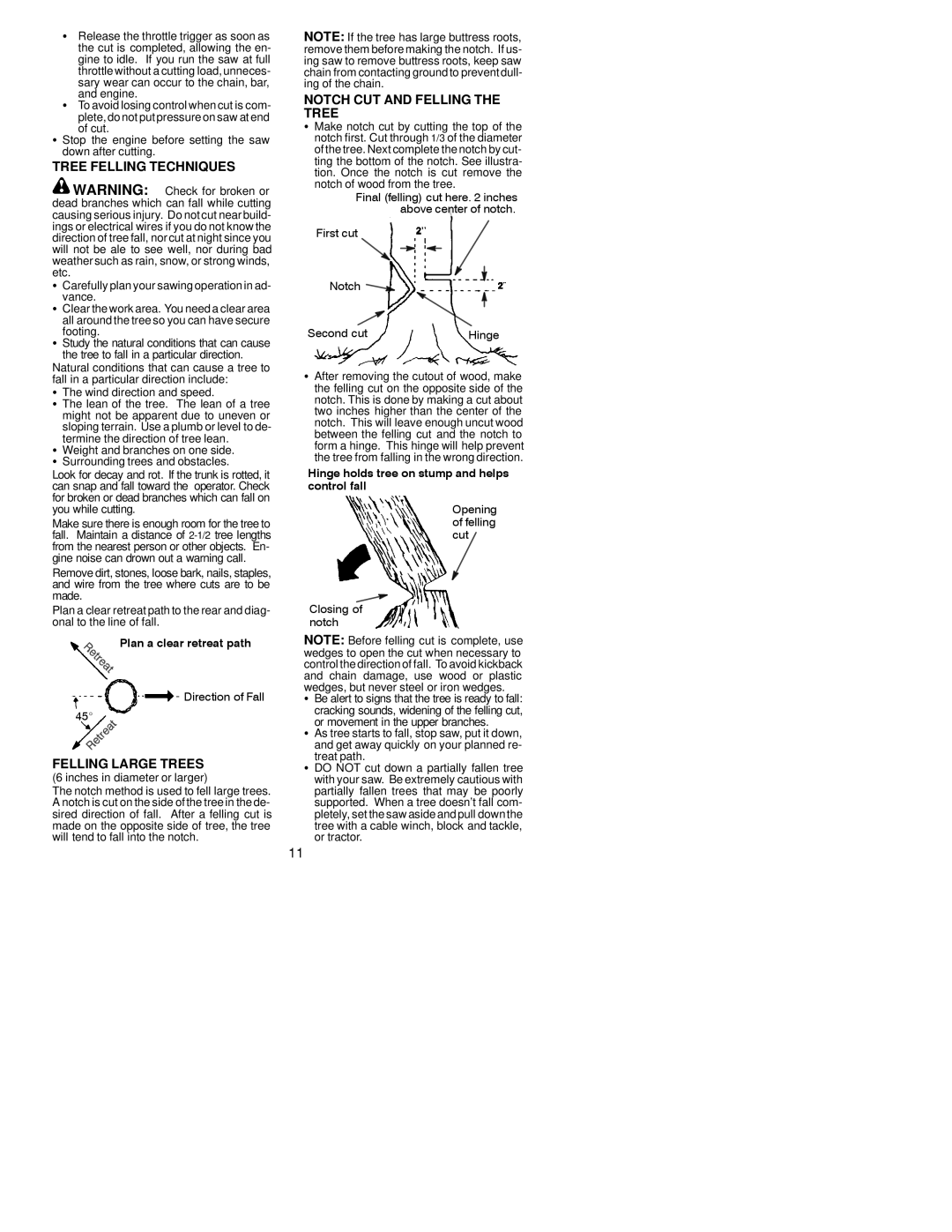 Poulan 2004-01, 530164806 Tree Felling Techniques, Felling Large Trees, Notch CUT and Felling the Tree, Direction of Fall 