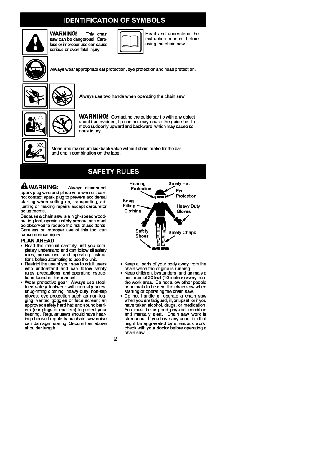 Poulan 530164817, 2004-06 instruction manual Identification Of Symbols, Safety Rules, Plan Ahead 