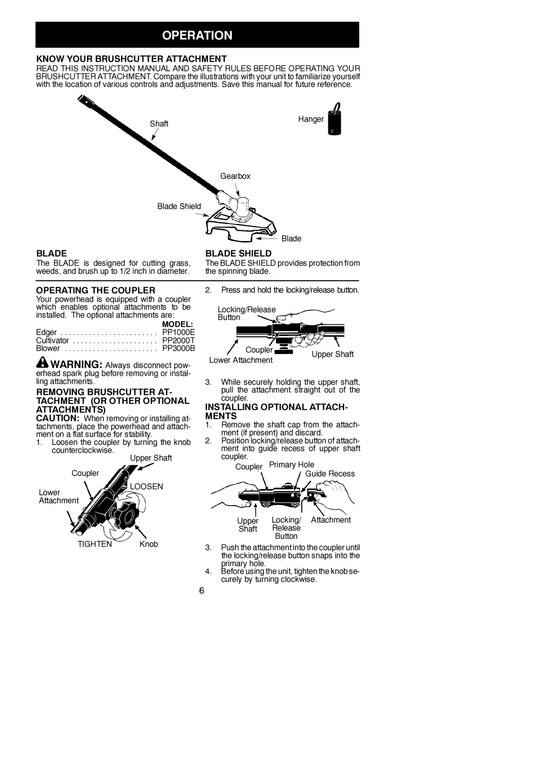 Poulan 530164830 instruction manual Operation 