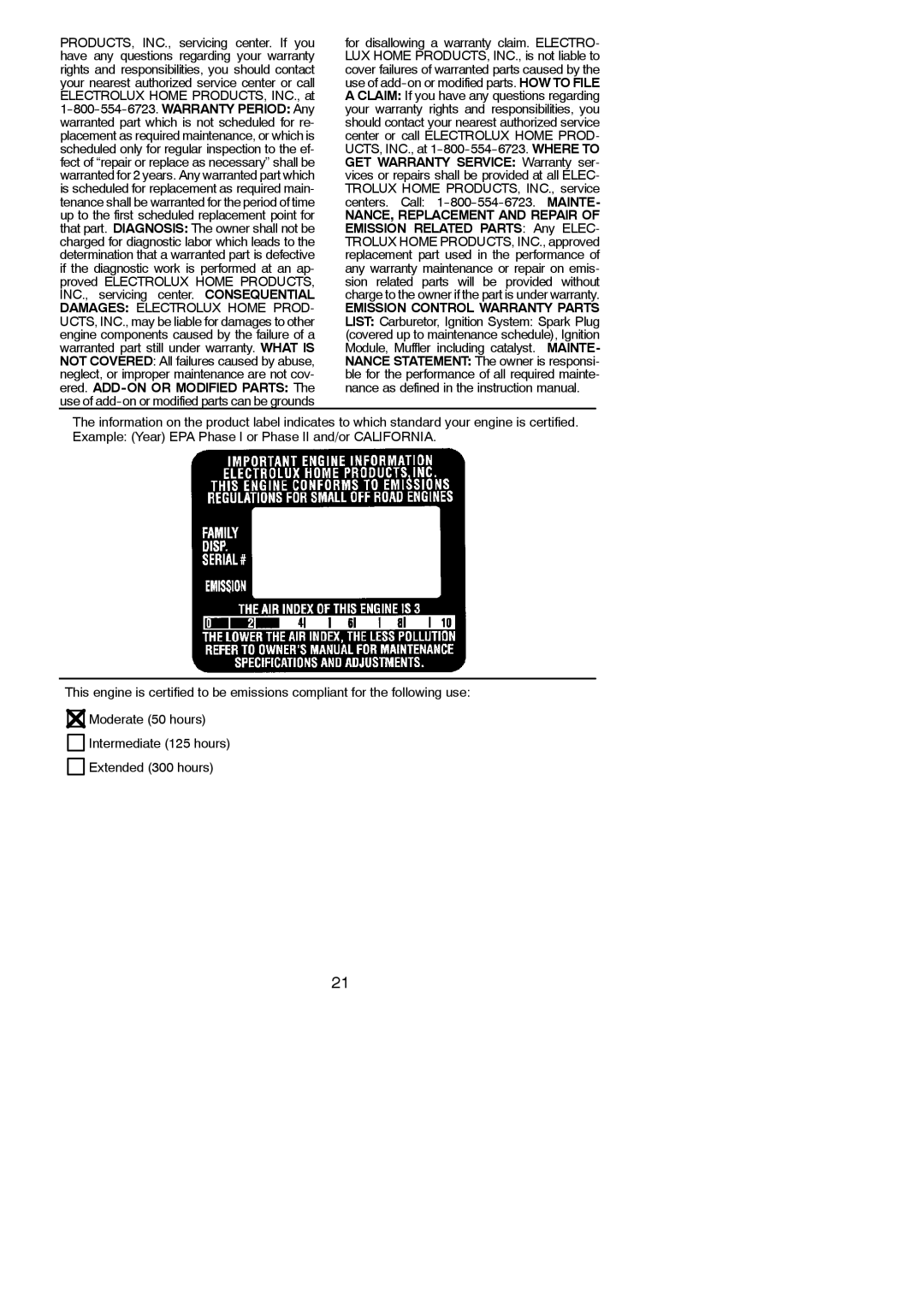 Poulan 530165221 instruction manual Emission Control Warranty Parts 