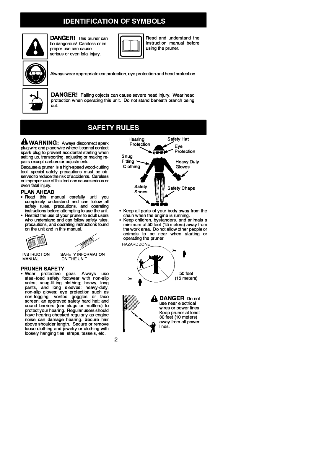 Poulan 530165221 instruction manual Identification Of Symbols, Safety Rules, Plan Ahead, Pruner Safety 