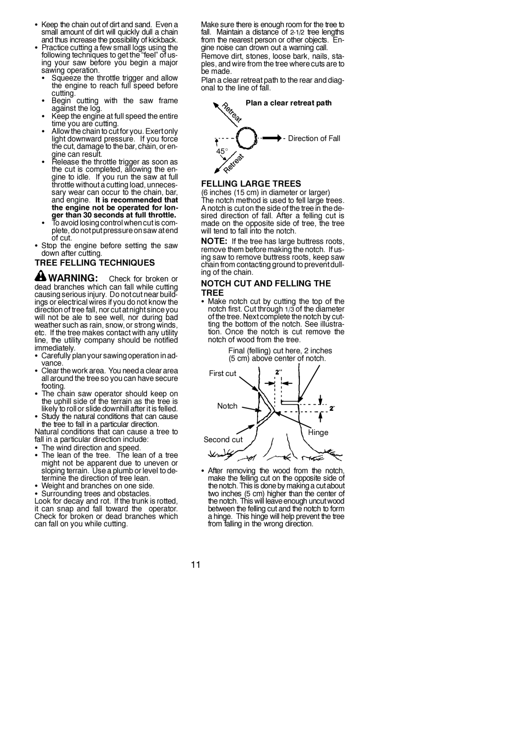 Poulan 530165320-01 Tree Felling Techniques, Felling Large Trees, Notch CUT and Felling the Tree, Direction of Fall 