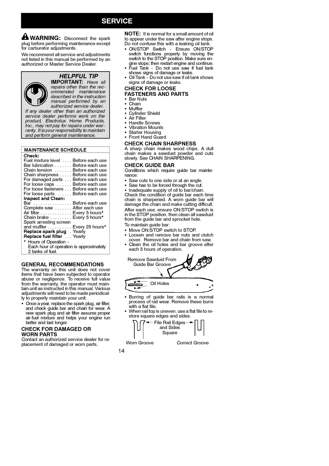 Poulan 530165399-1 instruction manual Service 