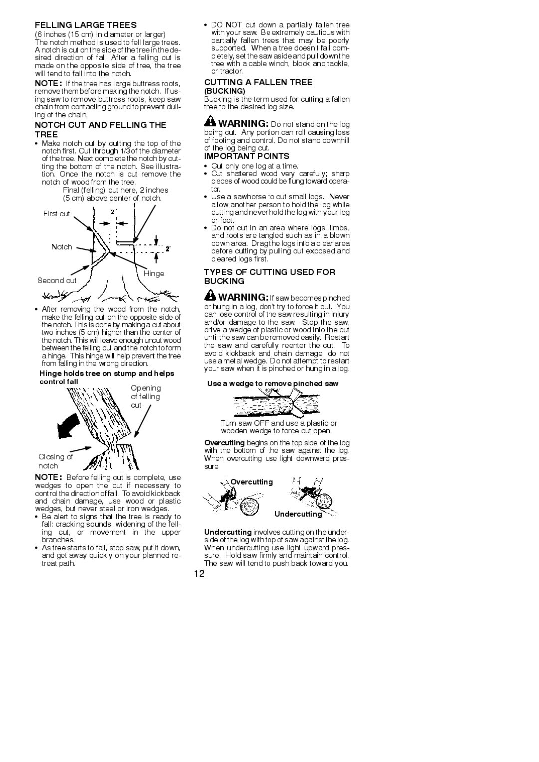 Poulan 530165399 Felling Large Trees, Notch CUT and Felling the Tree, Cutting a Fallen Tree, Important Points 
