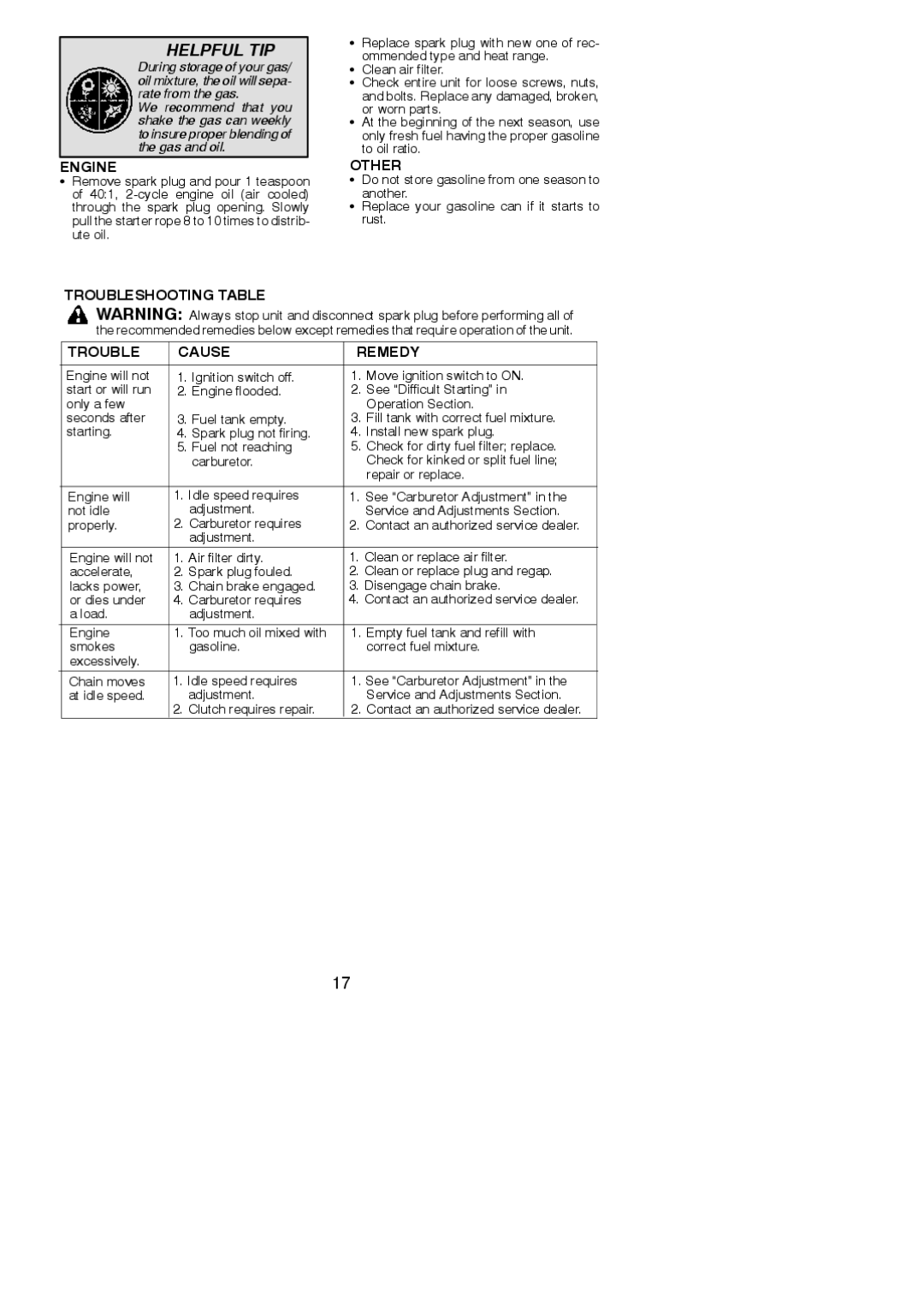 Poulan 530165399 instruction manual Other, Load Adjustment Engine, Empty fuel tank and refill with 