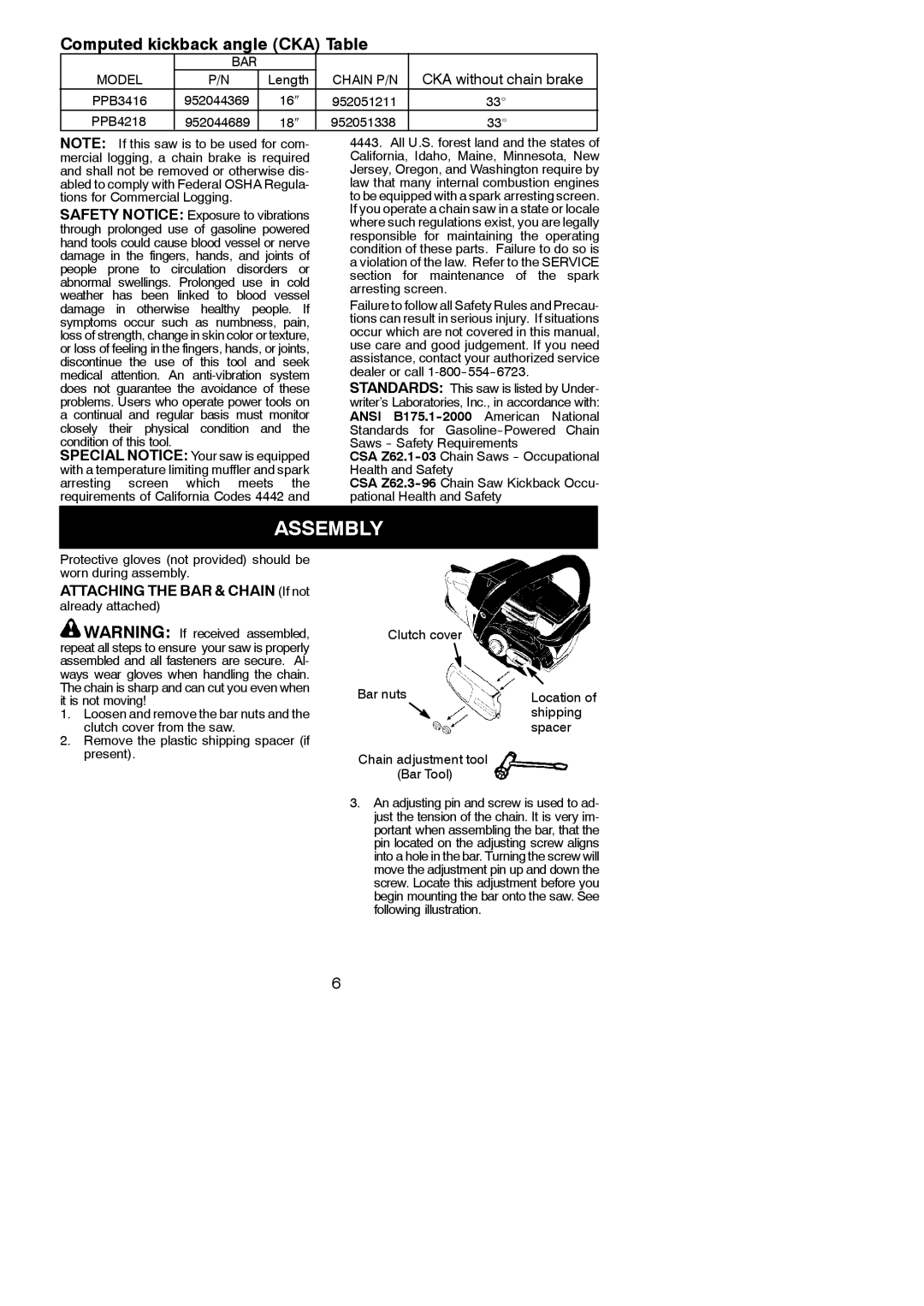 Poulan 530165399 instruction manual Assembly, Attaching the BAR & Chain If not 