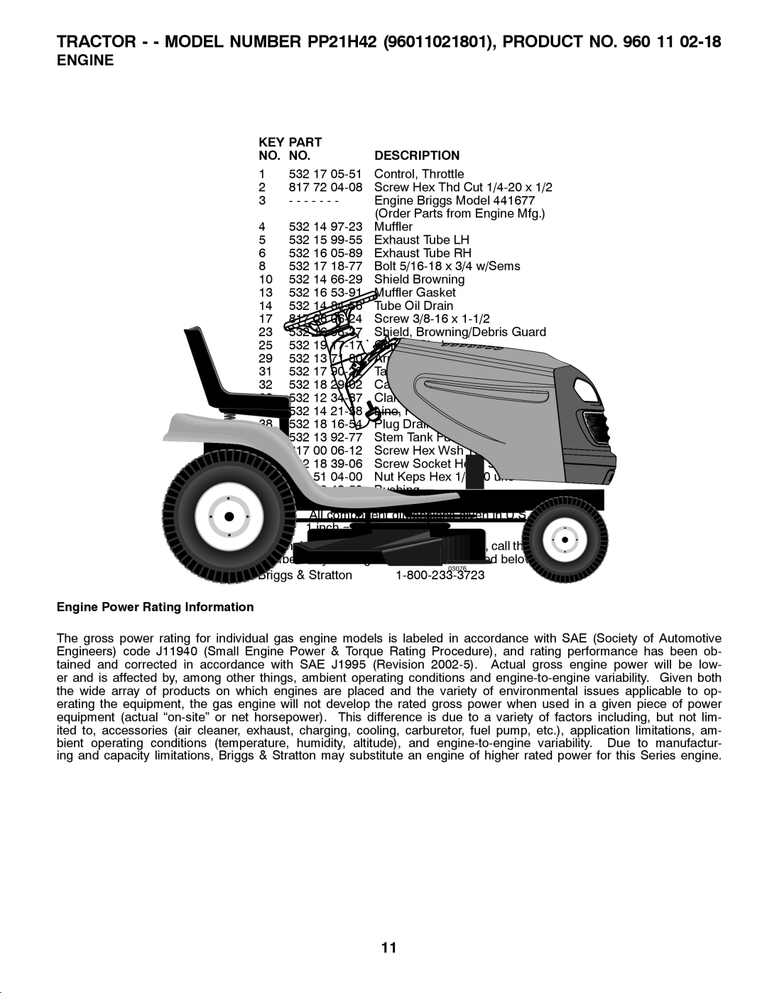 Poulan 532 41 91-64 manual Engine Power Rating Information 