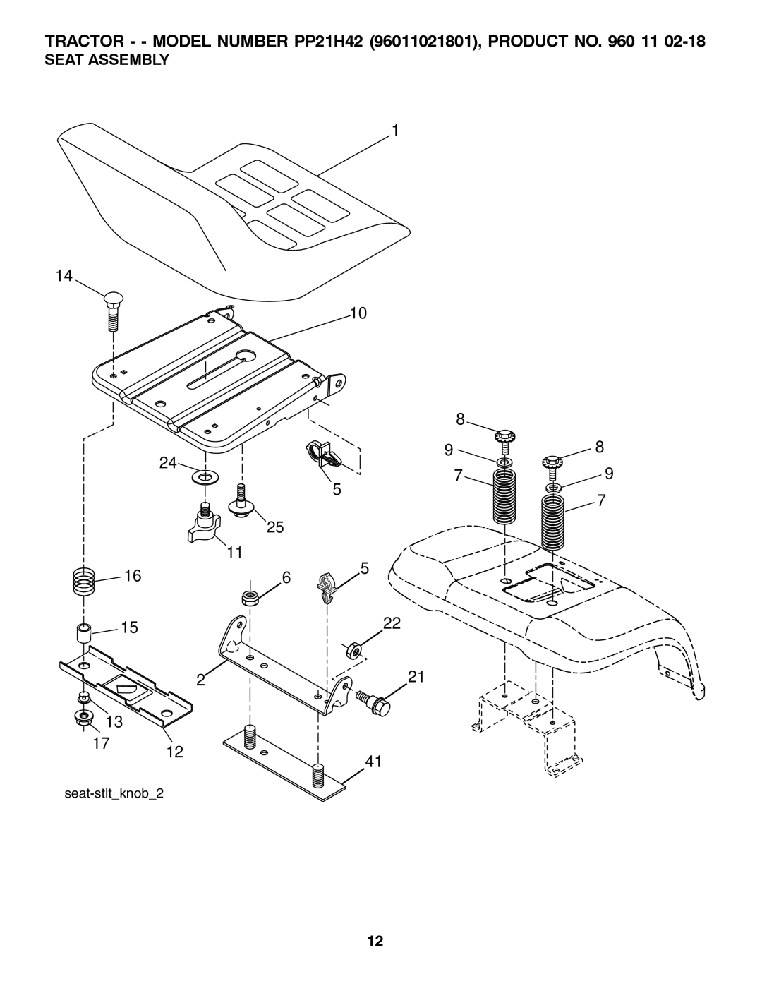 Poulan 532 41 91-64 manual Seat Assembly 